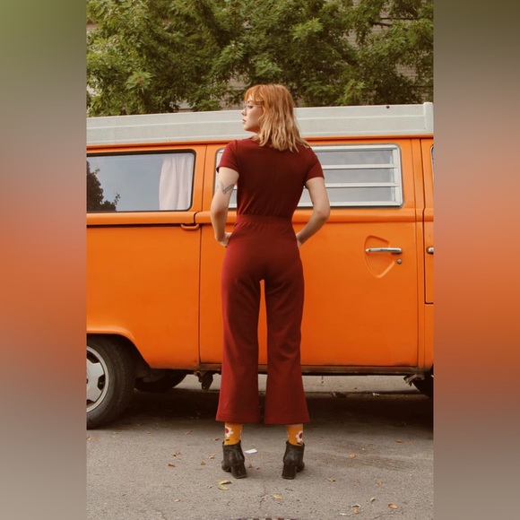 Women's Burgundy Jumpsuit - Picture 2 of 8